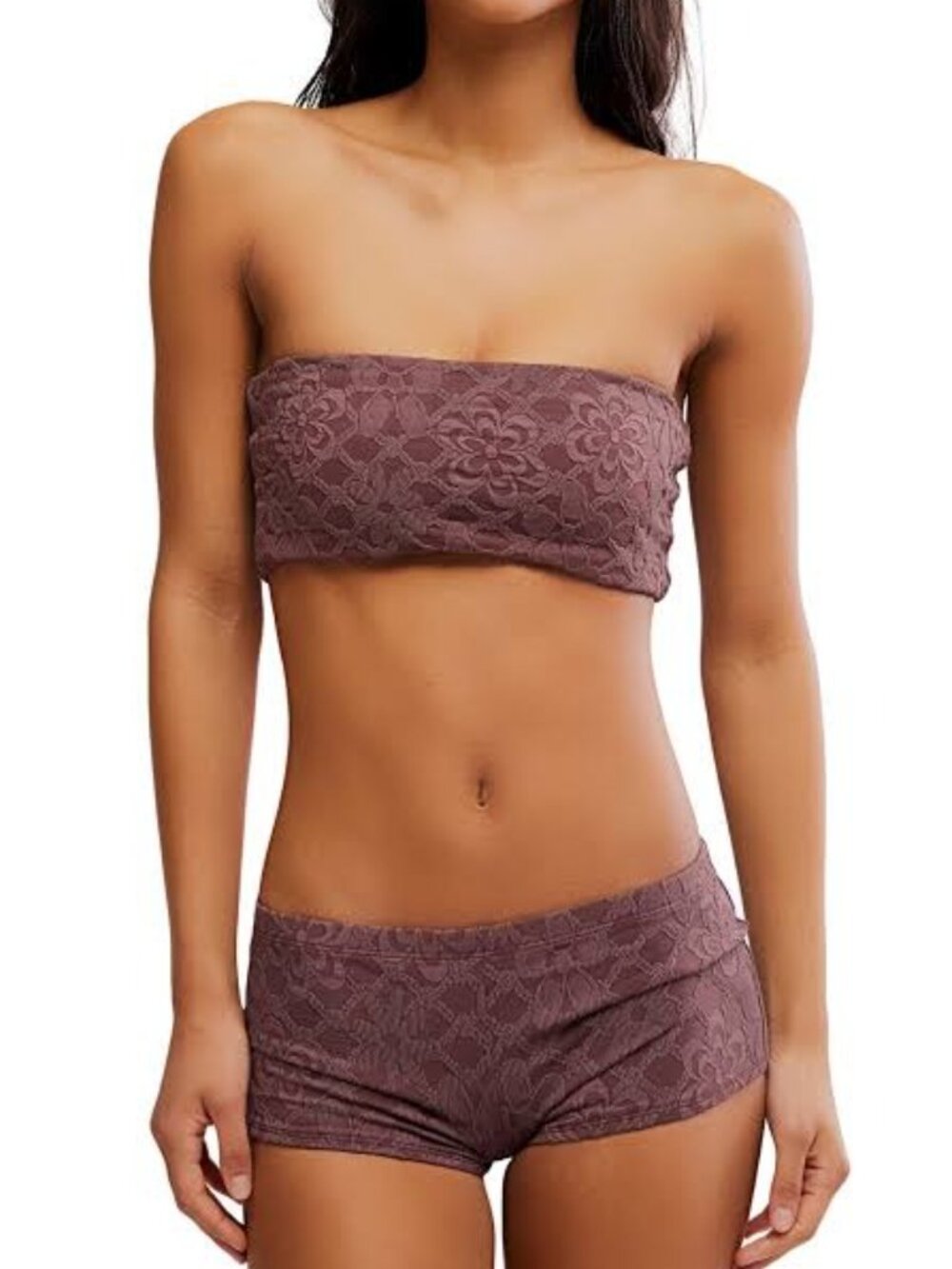 Free People Lola Bandeau & Dixie Shortie Bikini SET - Brownstone - Size L/XL